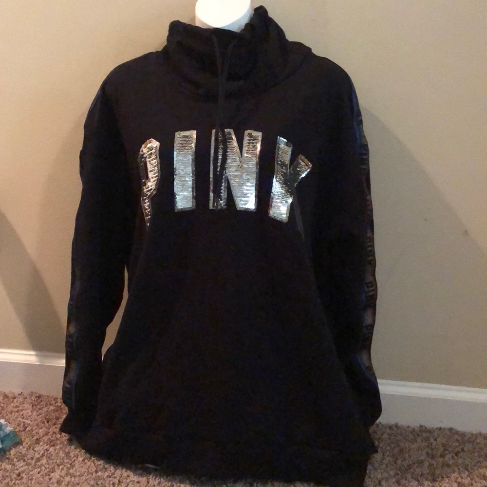 Pink bling Funnel neck